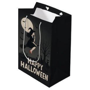 Spooky Flying Witch Halloween Greeting  Medium Gift Bag