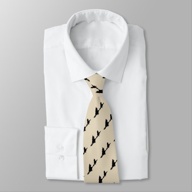 spooky flying witches on broomsticks halloween tie (Tied)