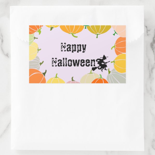 Spooky Flying Witch's Orange Pumpkings Sticker (Bag)