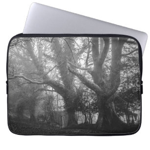 Spooky Forest Black and White Photography Laptop Sleeve