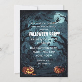 Spooky Forest Pumpkin Halloween Party Invitation