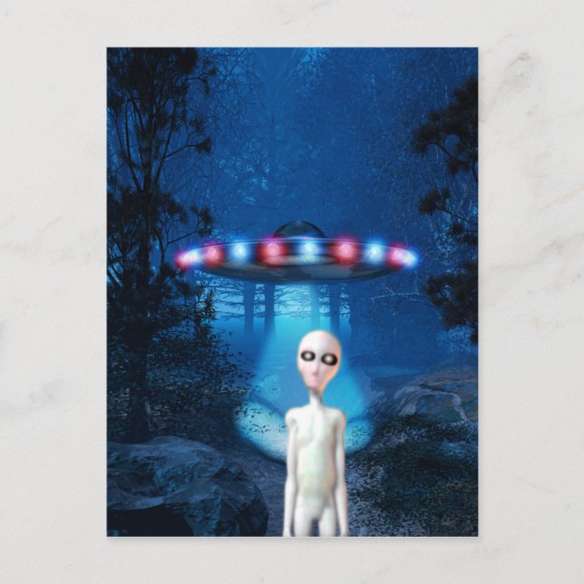 Spooky Forest UFO Close Encounter Postcard (Front)