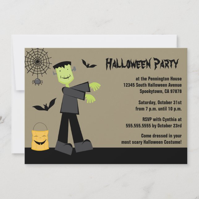 Spooky frankenstein bat halloween party invitation (Front)