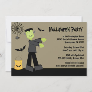 Spooky frankenstein bat halloween party invitation