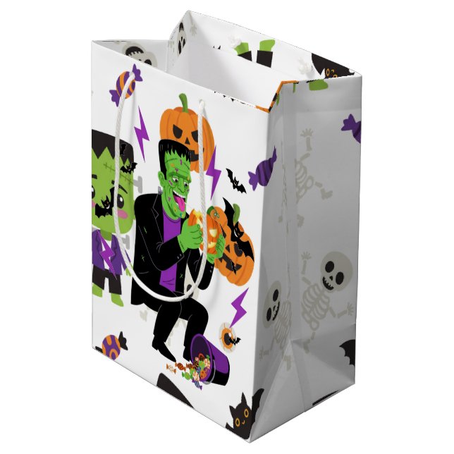 Spooky Frankenstein Monster Halloween Art Medium Gift Bag (Back Angled)