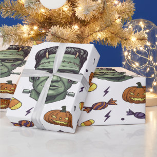 Spooky Frankenstein Monster Halloween Art Wrapping Paper