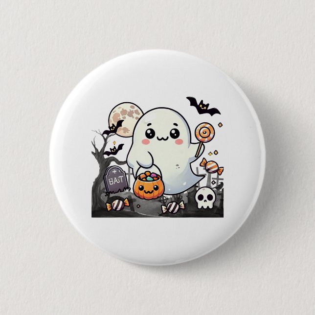 Spooky Friends Cute Halloween Ghost Pumpkin Moon  2 Inch Round Button (Front)