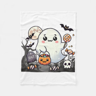 Spooky Friends Cute Halloween Ghost Pumpkin Moon  Fleece Blanket