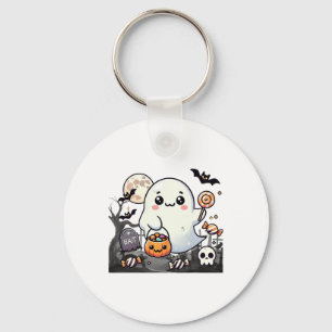 Spooky Friends Cute Halloween Ghost Pumpkin Moon Keychain