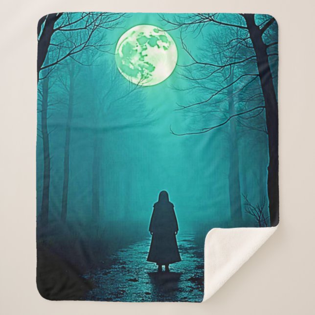 Spooky Full Moon Night Design Sherpa Blanket (Front)