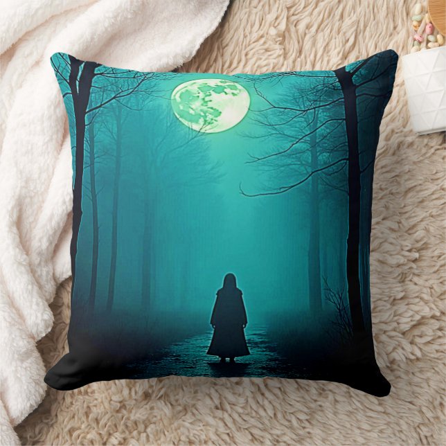 Spooky Full Moon Night Design Throw Pillow (Blanket)