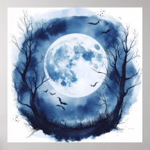 Spooky Full Moon with Bats Halloween Night Poster