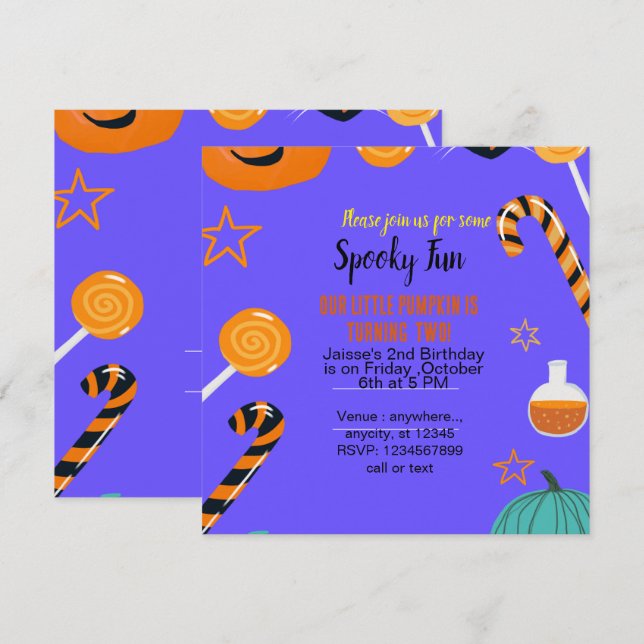 spooky fun ghost halloween template invitation (Front/Back)