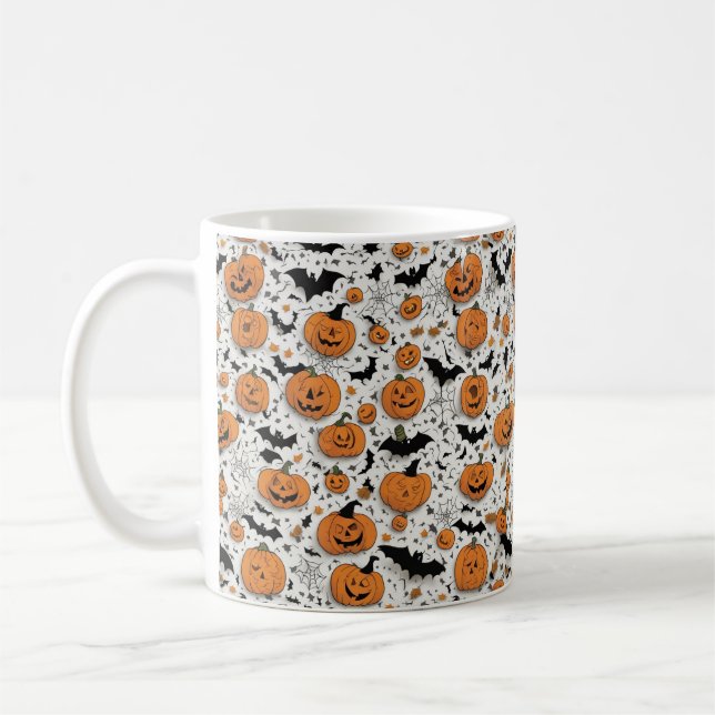 Spooky Fun Halloween Pumpkins & Bats Pattern Coffe Coffee Mug (Left)