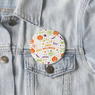 Spooky & Fun Pumpkin - Colorful Halloween Pattern  3 Inch Round Button