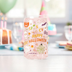 Spooky & Fun Pumpkin - Colorful Halloween Pattern  Can Glass