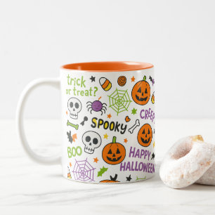 Spooky & Fun Pumpkin - Colorful Halloween Pattern  Two-Tone Coffee Mug
