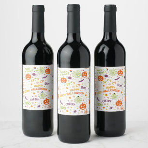 Spooky & Fun Pumpkin - Colorful Halloween Pattern  Wine Label