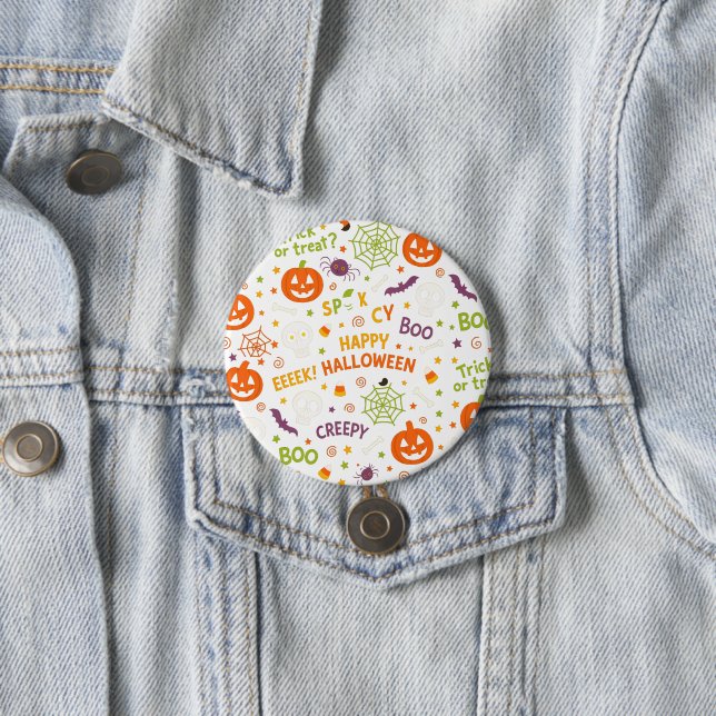 Spooky & Fun Pumpkin - Colourful Halloween Pattern 3 Inch Round Button (In Situ)