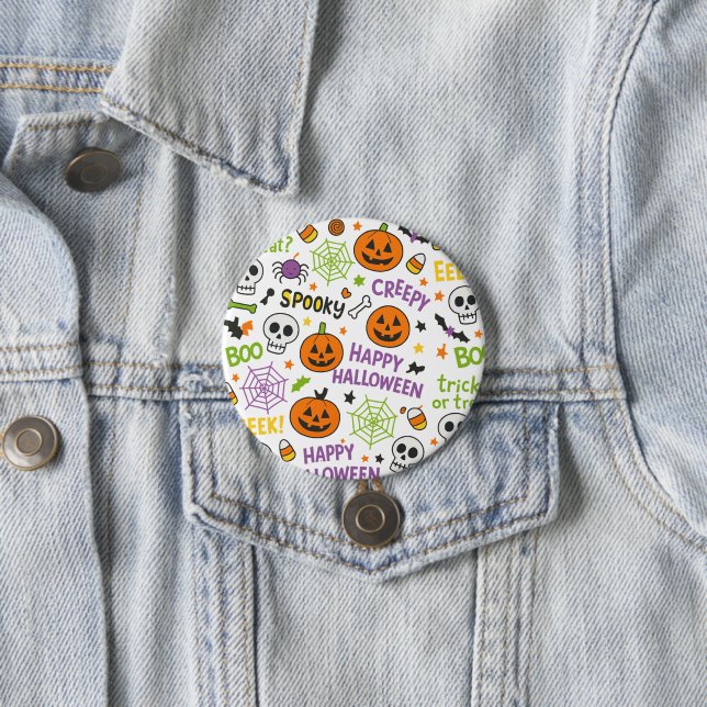 Spooky & Fun Pumpkin - Colourful Halloween Pattern 3 Inch Round Button (In Situ)