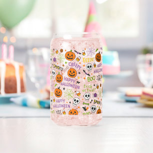 Spooky & Fun Pumpkin - Colourful Halloween Pattern Can Glass