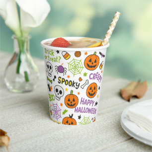 Spooky & Fun Pumpkin - Colourful Halloween Pattern Paper Cups