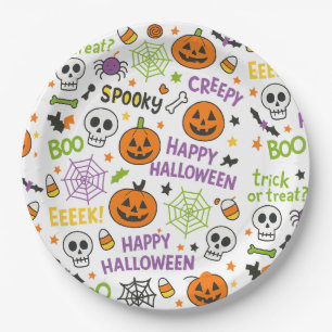 Spooky & Fun Pumpkin - Colourful Halloween Pattern Paper Plate