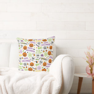 Spooky & Fun Pumpkin - Colourful Halloween Pattern Throw Pillow
