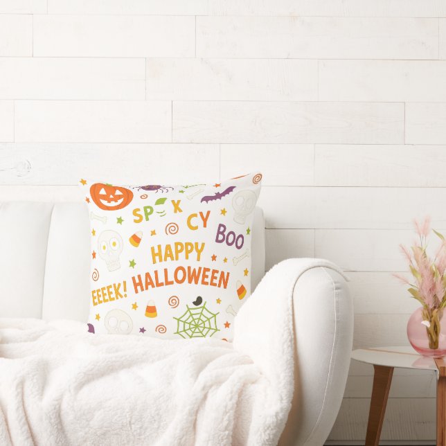Spooky & Fun Pumpkin - Colourful Halloween Pattern Throw Pillow (Couch)