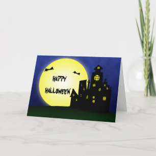 Spooky Funny Bats Castle Night Happy Halloween Card