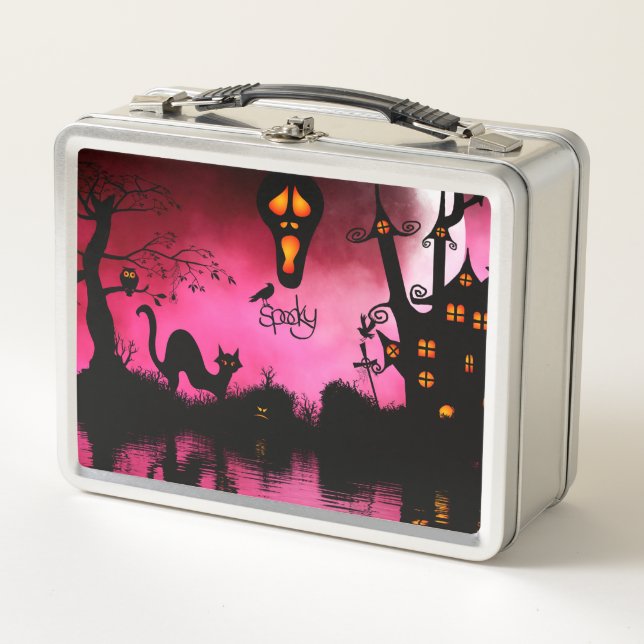Spooky, funny halloween design metal lunch box (Front)