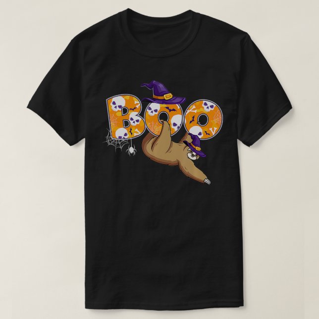 Spooky Funny Halloween Sloth Boo  T-Shirt (Design Front)