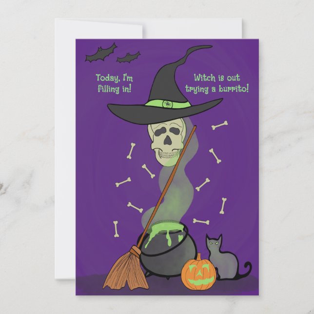 Spooky funny skull cat pumpkin Halloween Card (Front)