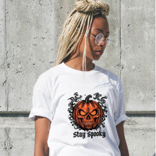 Spooky Funny T Rex Pumpkin Skull Vintage Tee