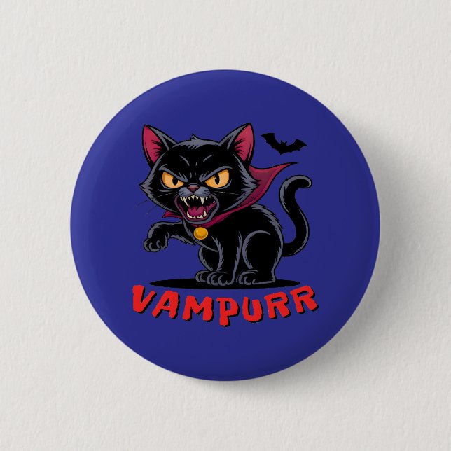 Spooky Funny Vampurr Vampire Cat  2 Inch Round Button (Front)