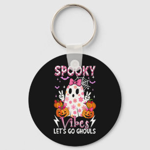 Spooky Funny Vibes Halloween Ghouls Cute Boo Bow T Keychain