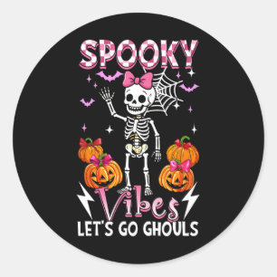 Spooky Funny Vibes Halloween Ghouls Cute Skeleton Classic Round Sticker
