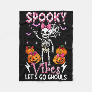 Spooky Funny Vibes Halloween Ghouls Cute Skeleton  Fleece Blanket