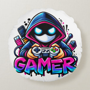 Spooky Gaming – Halloween Gamer Ghost Controller D Round Pillow