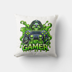 Spooky Gaming – Halloween Gamer Ghost Controller Throw Pillow