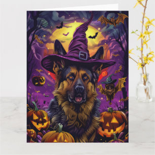 Spooky German Shepherd Halloween Witch Pumpkin  Card