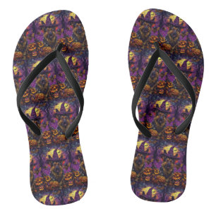 Spooky German Shepherd Halloween Witch Pumpkin  Flip Flops