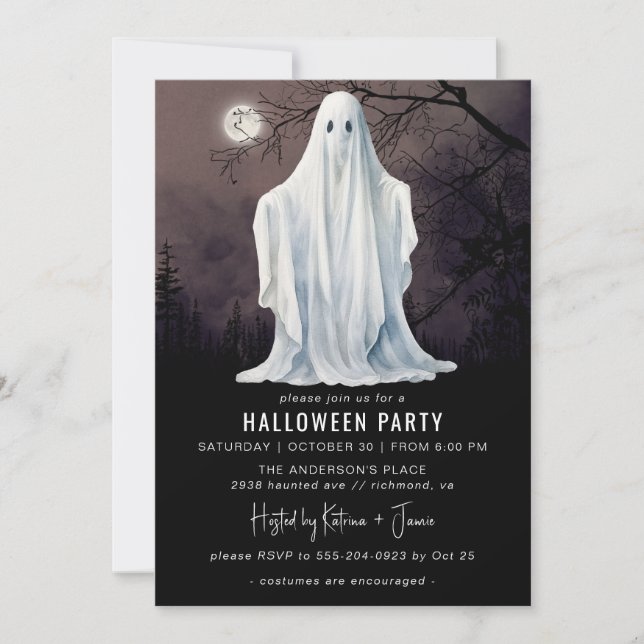 Spooky Ghost | All Ages Classic Halloween Party Invitation (Front)