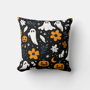 Spooky Ghost and Pumpkin Halloween Pillow