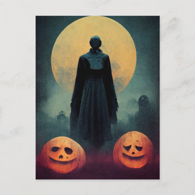 Spooky ghost and pumpkins Halloween Holiday Postcard (Front)