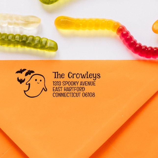 Spooky Ghost & Bats Halloween Return Address Self-inking Stamp (Creator Uploaded)