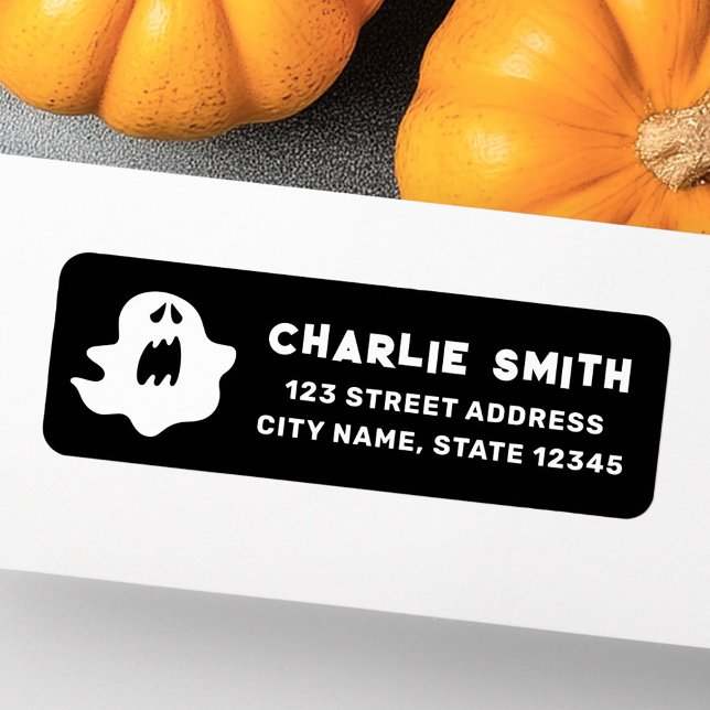 Spooky ghost black Halloween return address (Spooky ghost black Halloween return address Label)