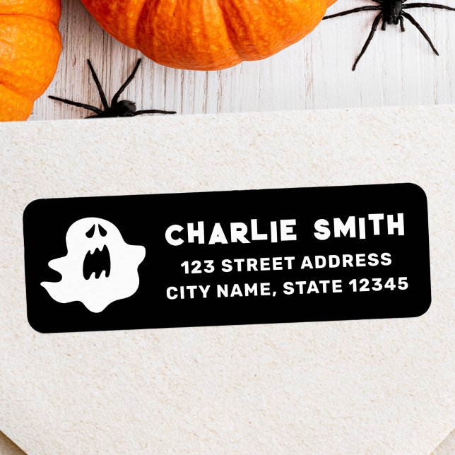 Spooky ghost black Halloween return address (Spooky ghost black Halloween return address Label)