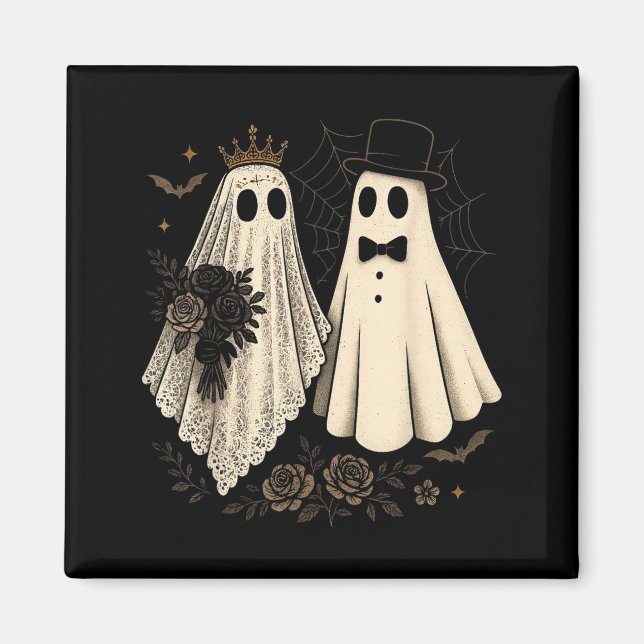 Spooky Ghost Bride And Groom Halloween Wedding Magnet (Front)