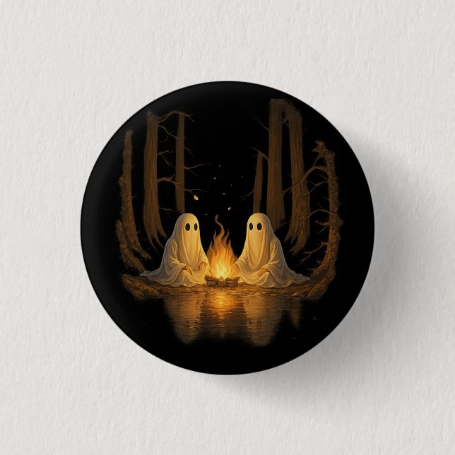 Spooky Ghost Campfire Night Forest Art - Halloween 1 Inch Round Button (Front)